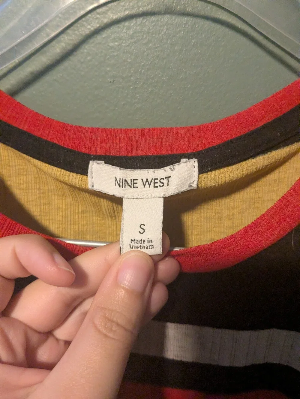 Nine West Sheer Striped Short Sleeve Top - Red, Yellow, Green, Black, White